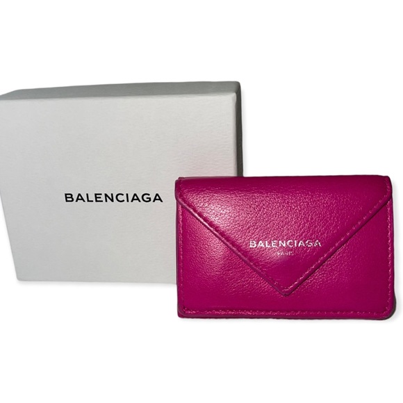 BALENCIAGA Mini Papier Wallet Pink Leather Trifold Envelope Wallet Dust Bag Box - Picture 5 of 14